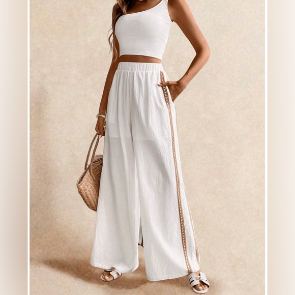 Embroidered Pocket Eye Pattern Cotton Wide Leg Pant - Picture 10 of 14